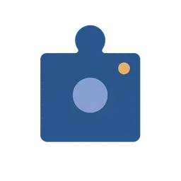 PuzzleLab logo - puzzle piece with focus circle and spark